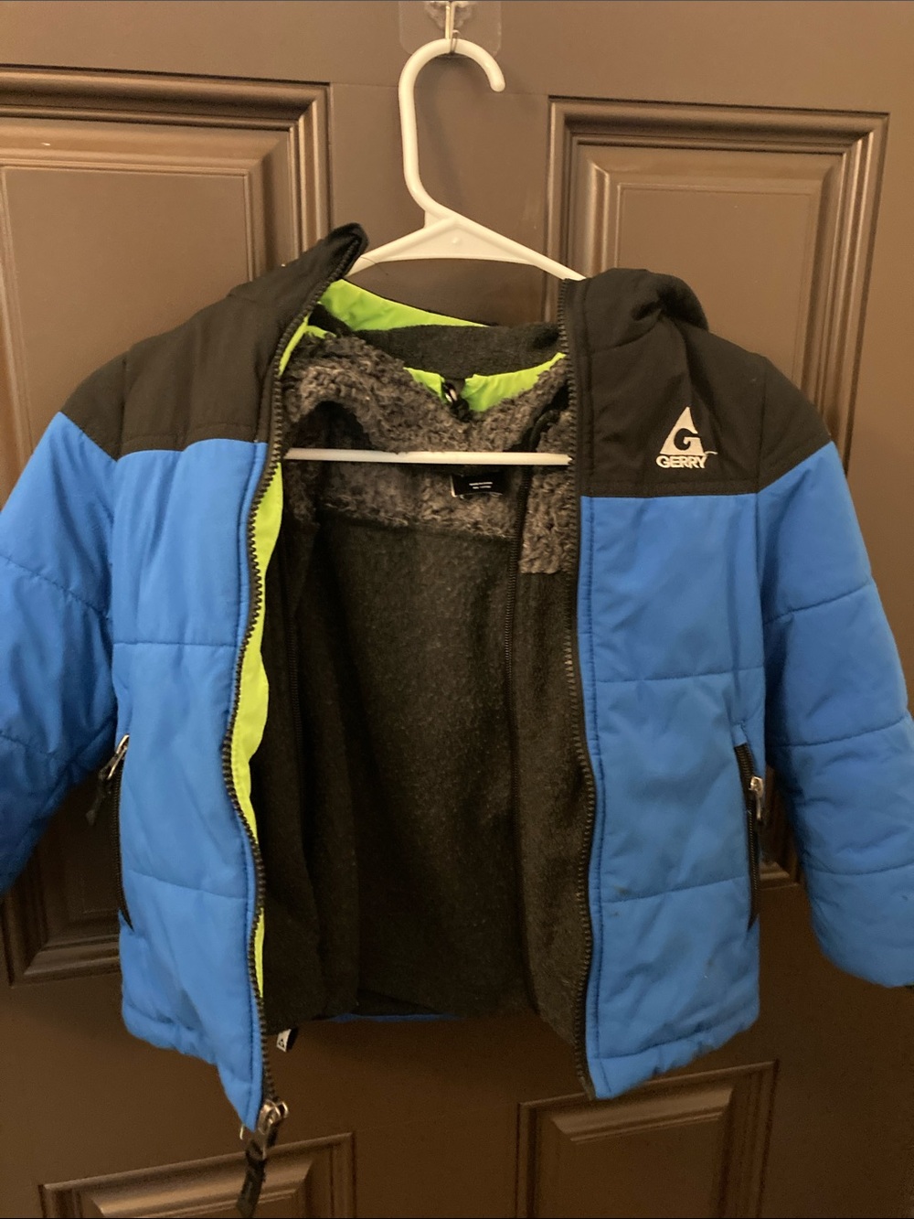 Gerry Weber Kids Blue and Black Puffer Jacket with Lime Trim size5